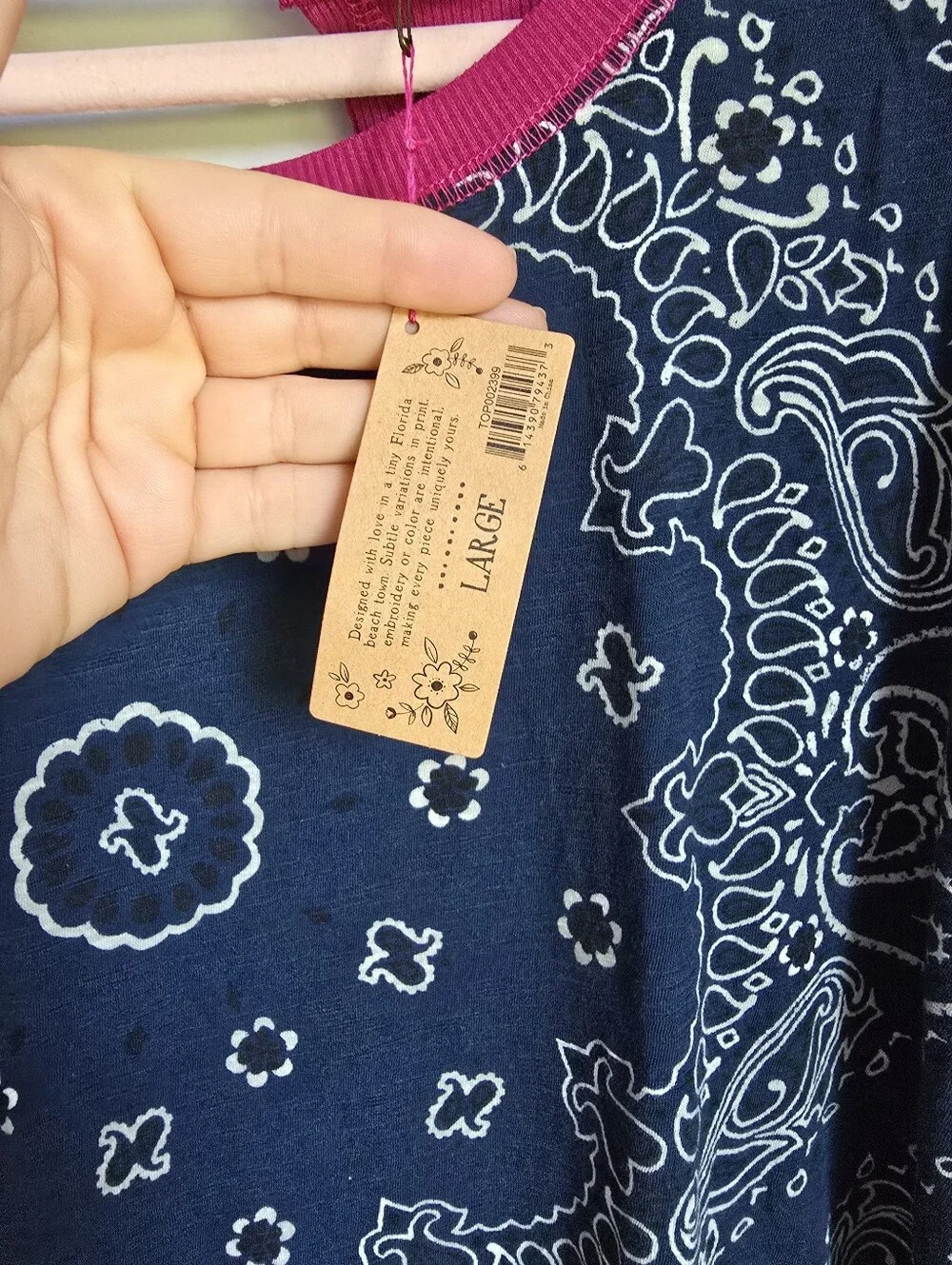 Natural Life NEW Cut It Out Cotton Indigo Bandana Paisley Cover-up Top SZ Large - Picture 6 of 8